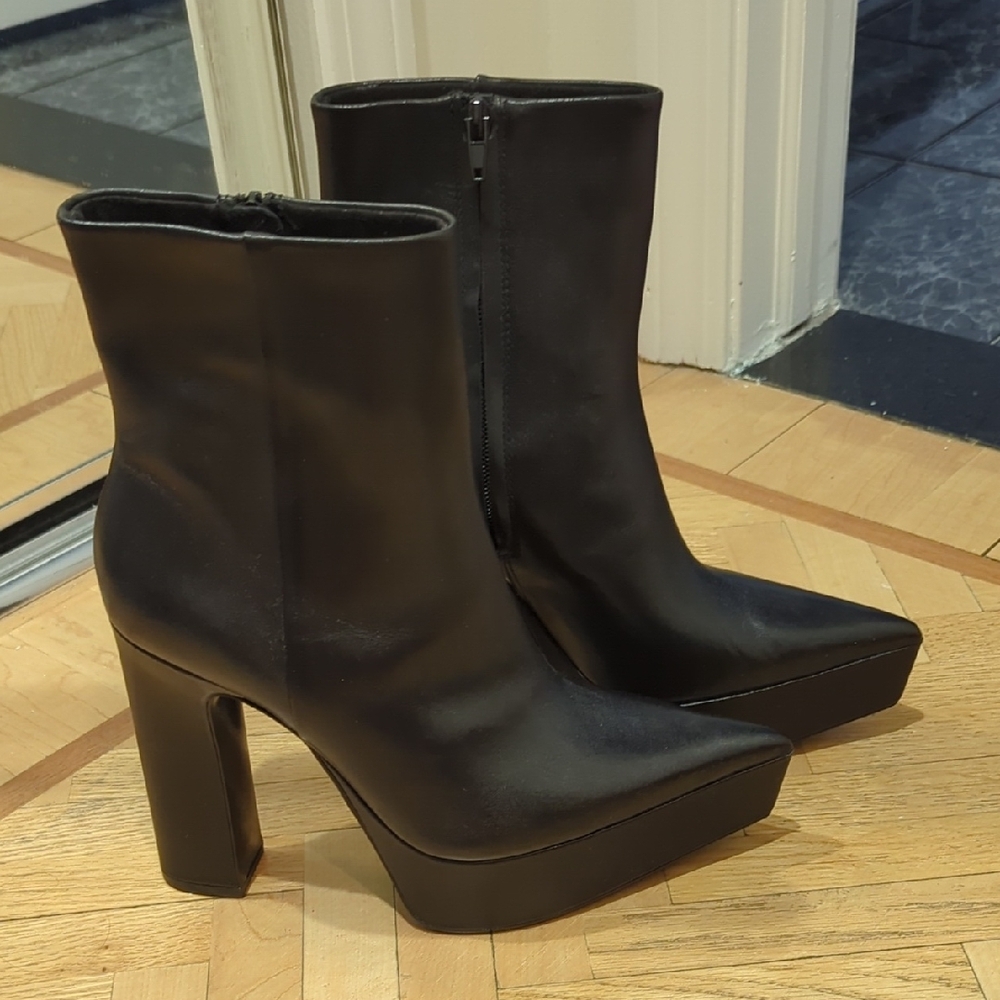 Black Platform Ankle Boots Leather